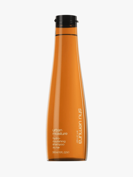 Shu Uemura Urban Moisture Deep Hydration Shampoo in branded bottle component on a light gray background