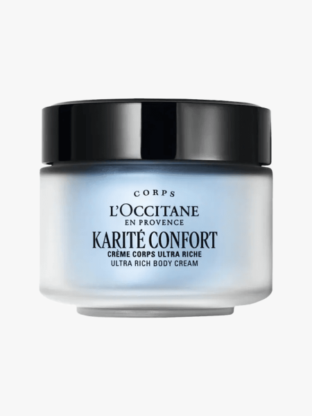 L’Occitane Shea Butter Ultra Rich Body Cream in branded tub component on a light gray background