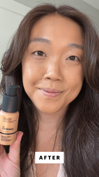 Allure contributing commerce writer Christa Joanna Lee after applying The Ordinary Serum Foundation
